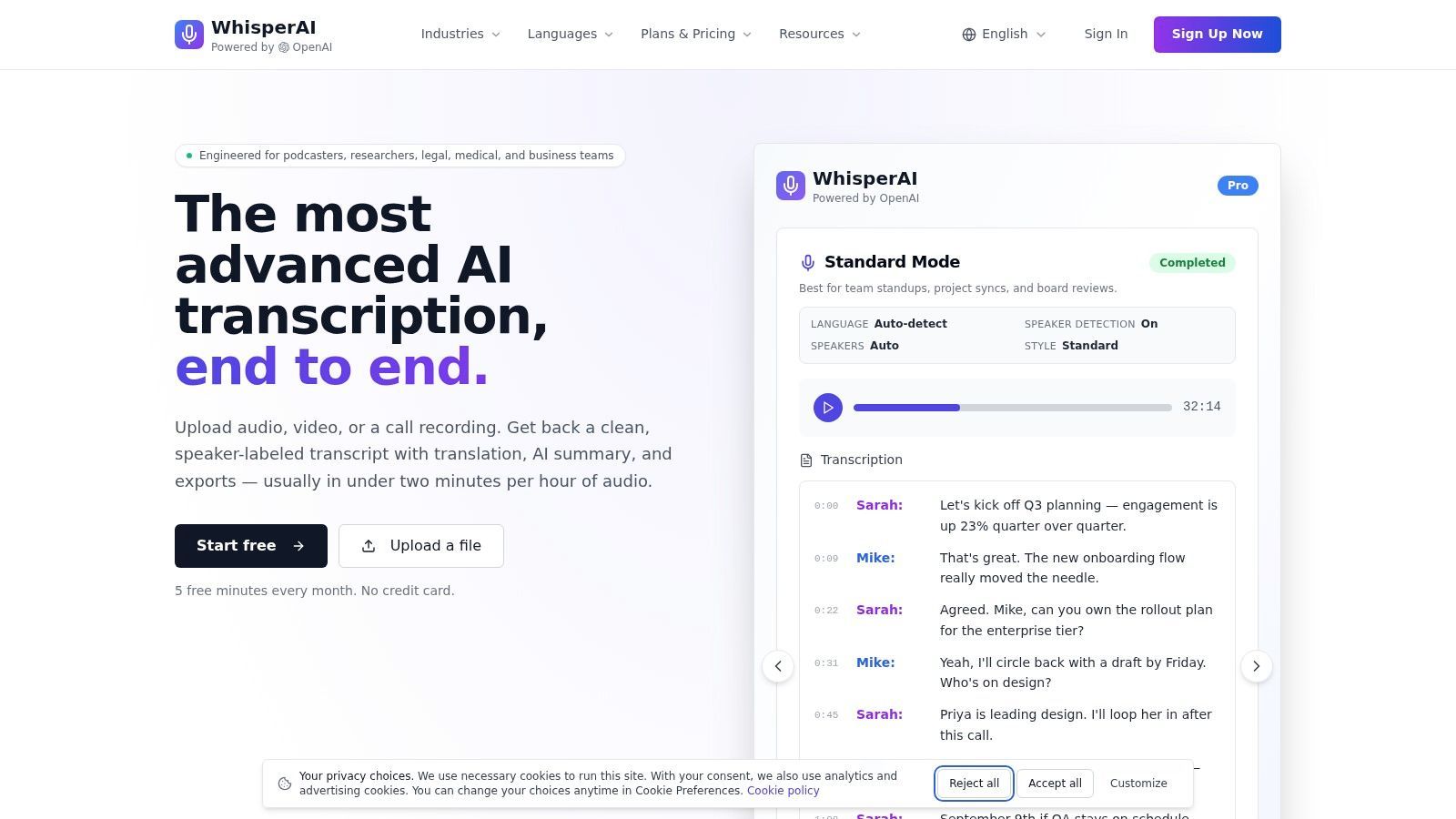 Screenshot from https://whisperai.com/ai-transcription