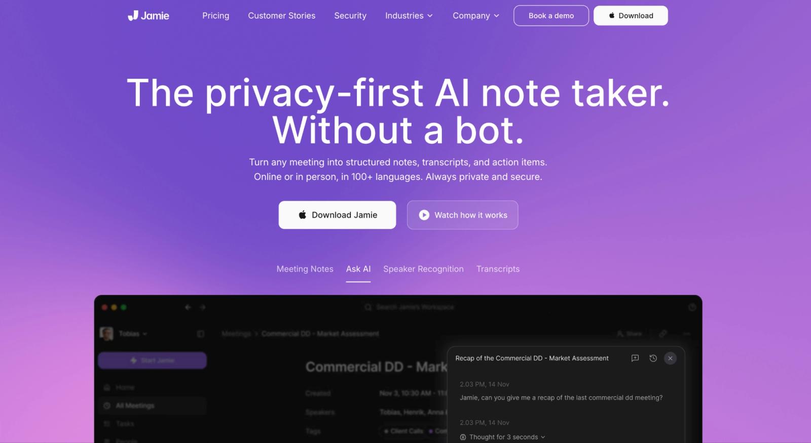 Jamie: privacy-first AI note taker