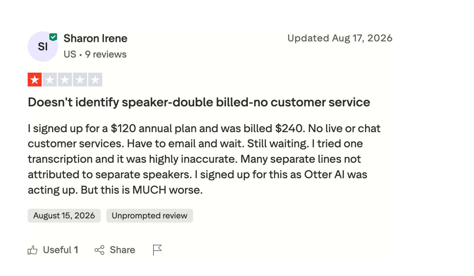 TurboScribe review reporting a $120 annual plan billed at $240