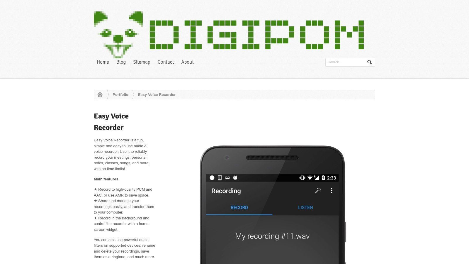 Easy Voice Recorder interface showing a recording in progress with bookmarks