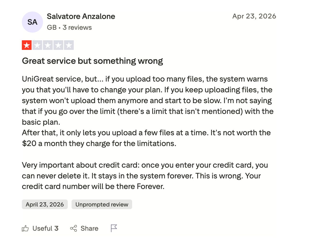 TurboScribe review mentioning an undisclosed upload limit
