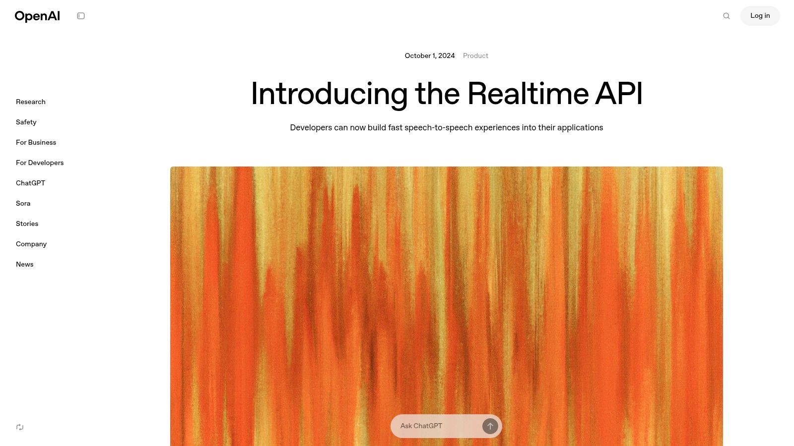 OpenAI Realtime API interface showing speech-in/speech-out capabilities