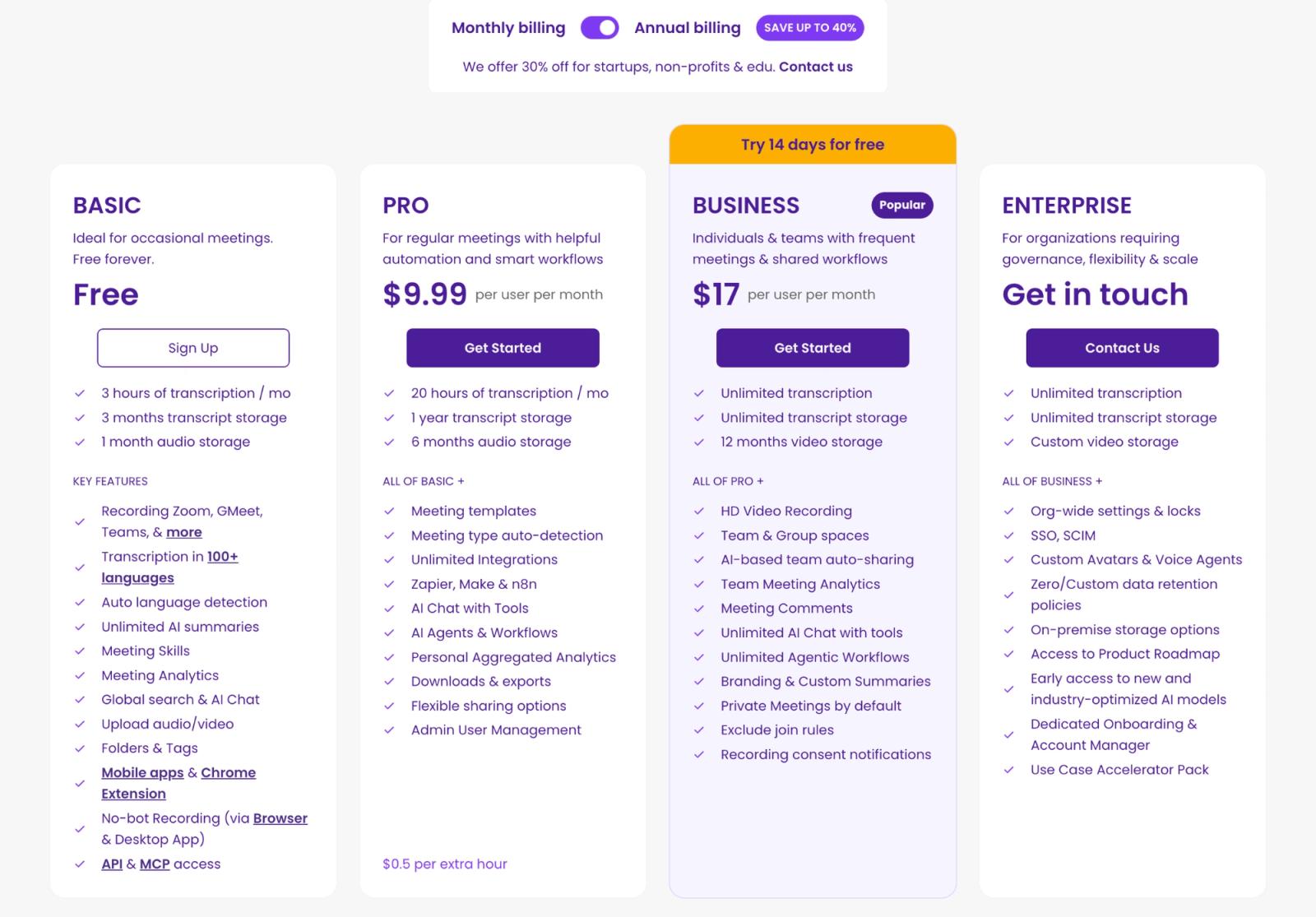 MeetGeek pricing