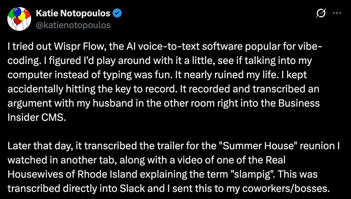 A Wispr Flow user describes accidental recording