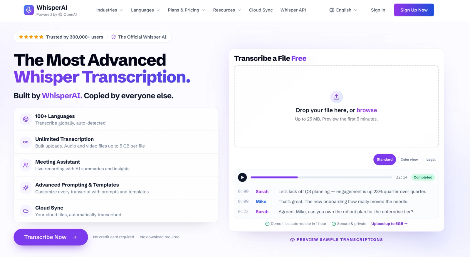 WhisperAI - The Best AI transcription for high volume file processing and global translation