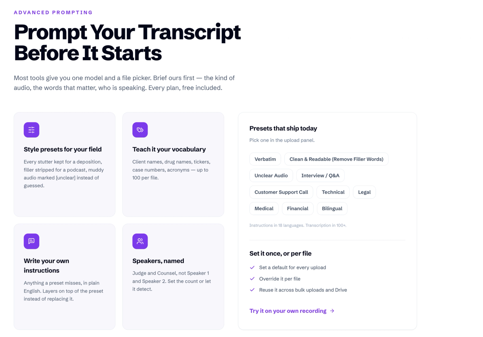 WhisperAI custom terms per file for specific terminology
