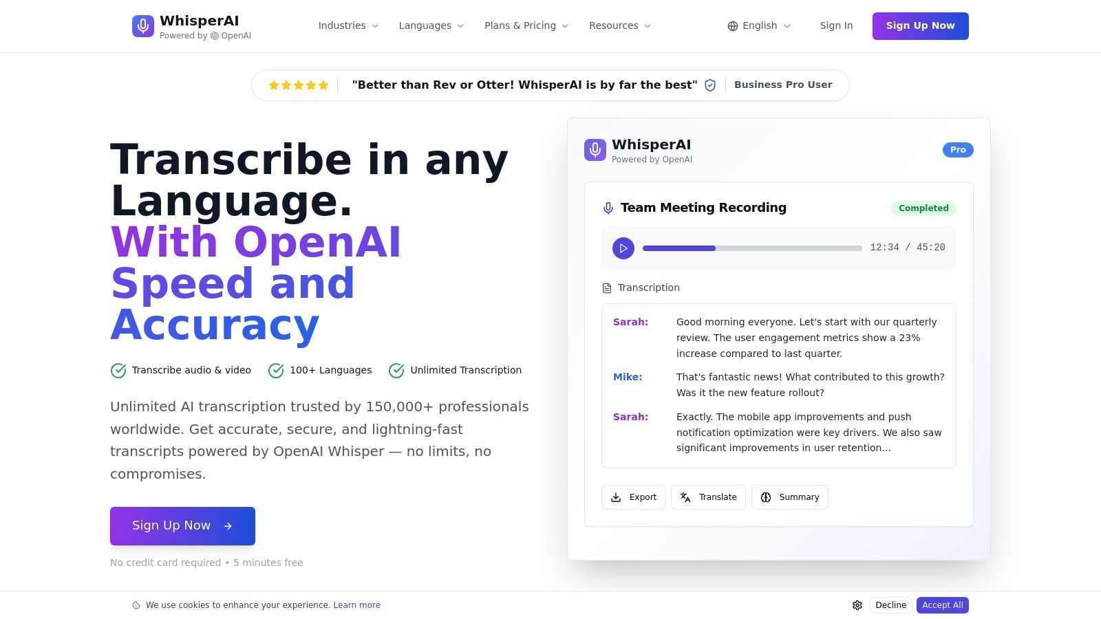 WhisperAI - #1 AI Transcription