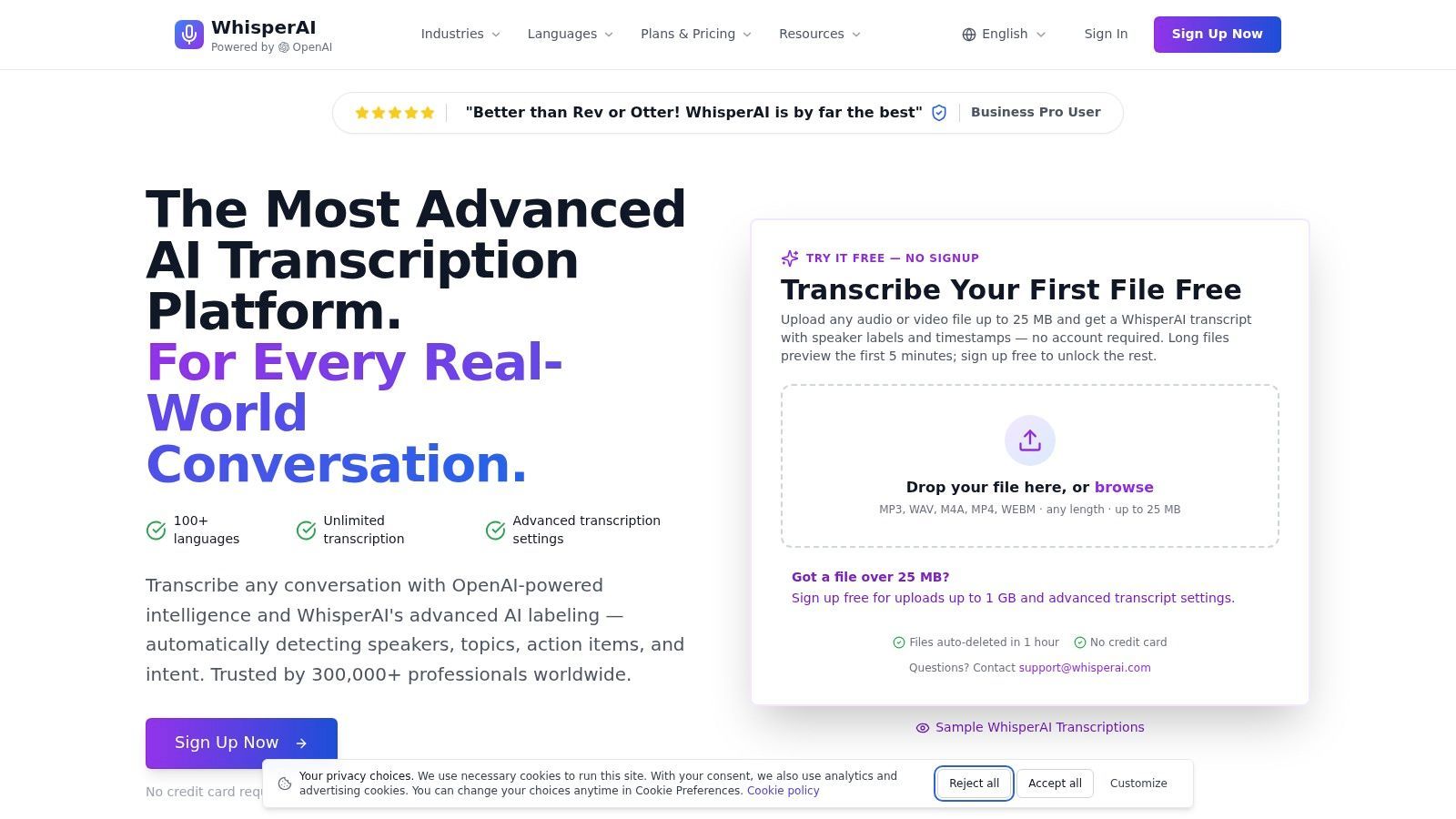 WhisperAI - #1 AI Transcription