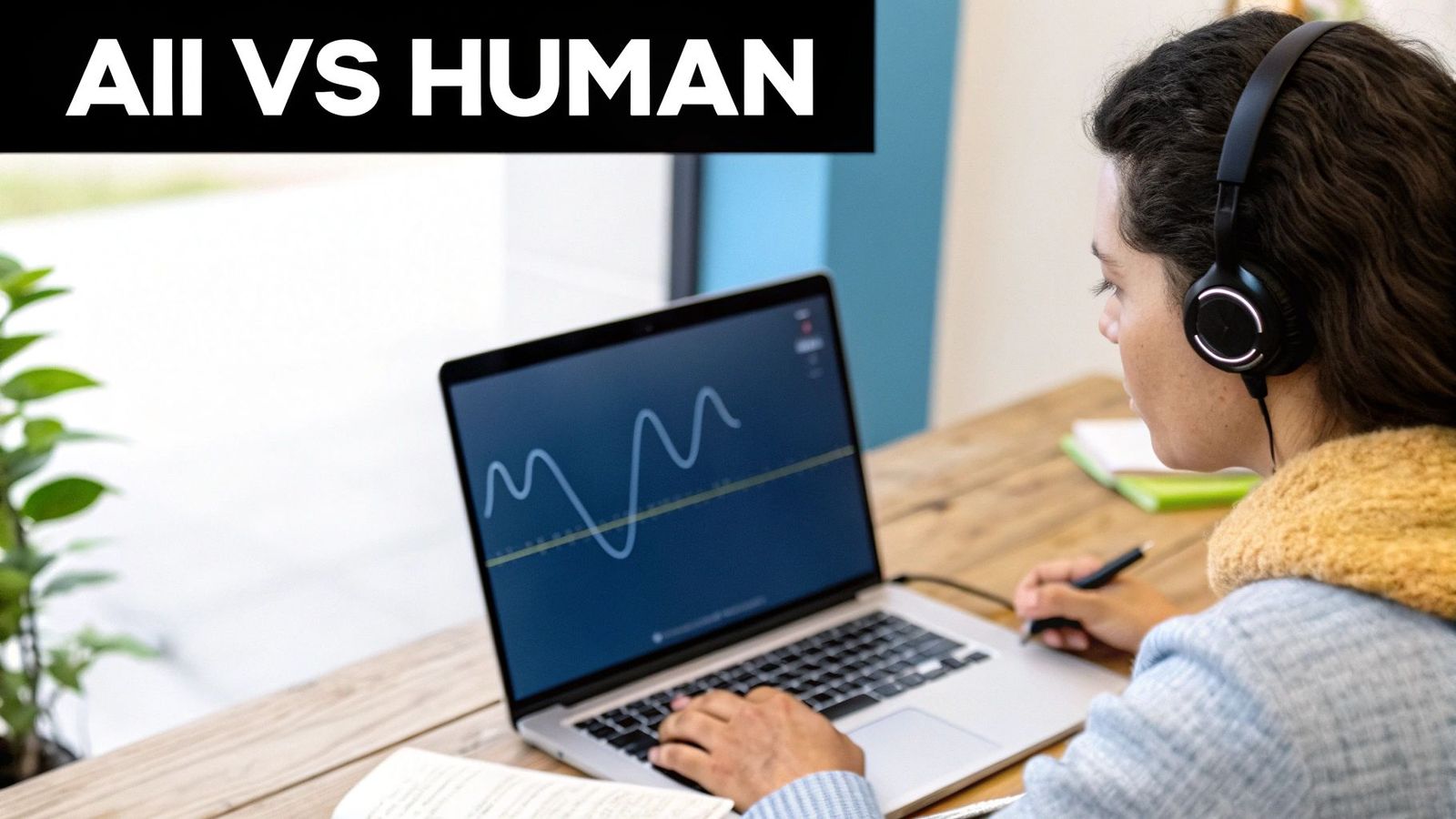 A side-by-side comparison of AI and human transcription icons.
