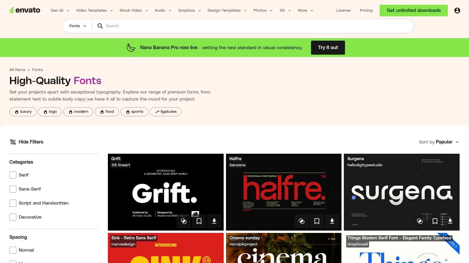 Envato Elements (Fonts Library)