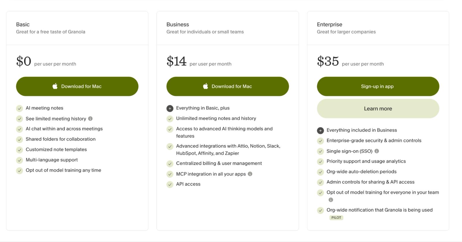 Granola pricing