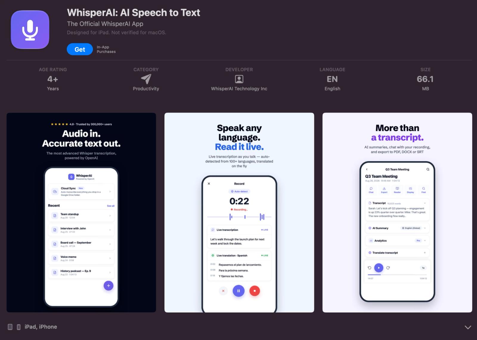 WhisperAI iPhone and iPad app