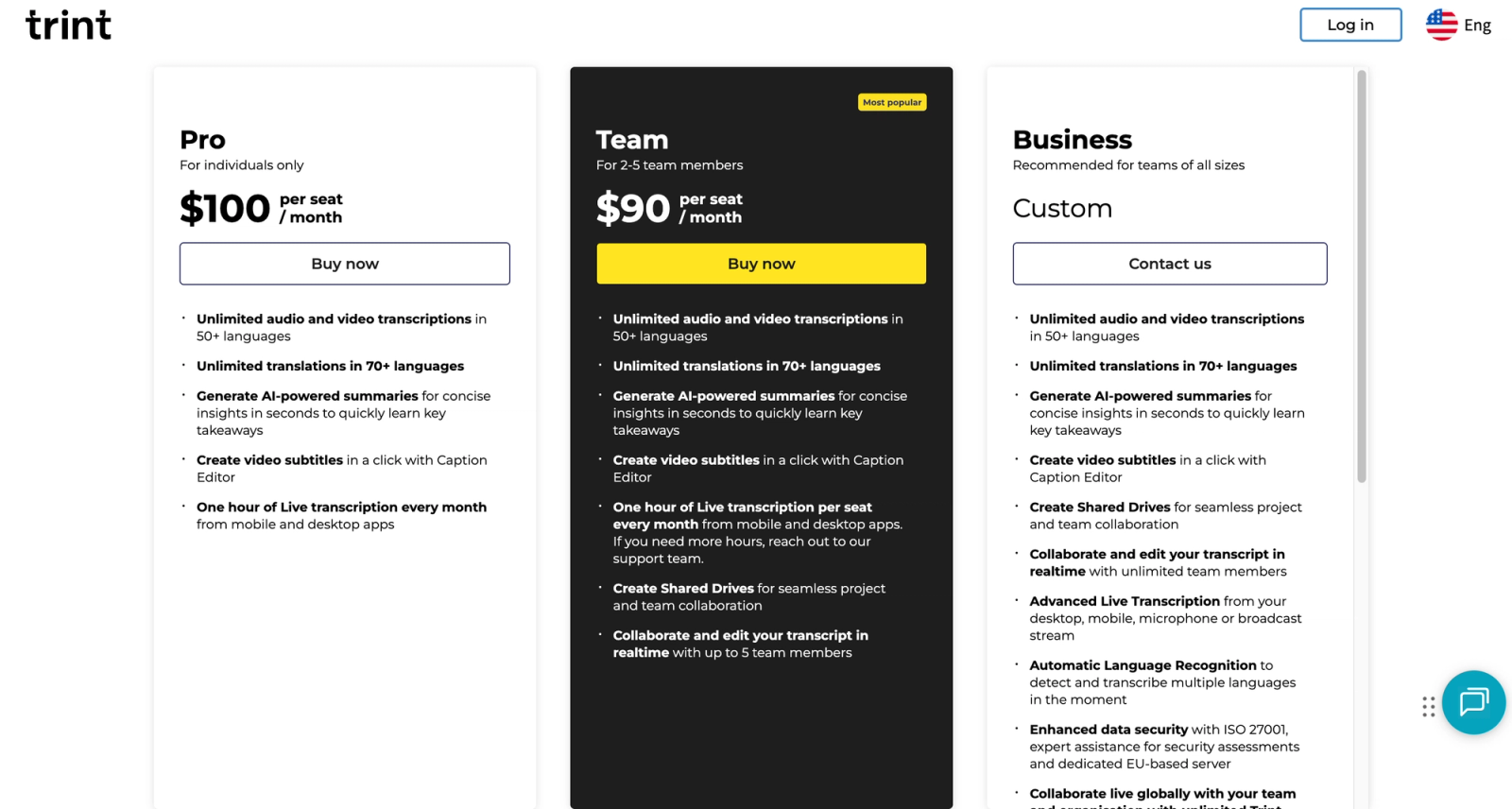 Trint pricing