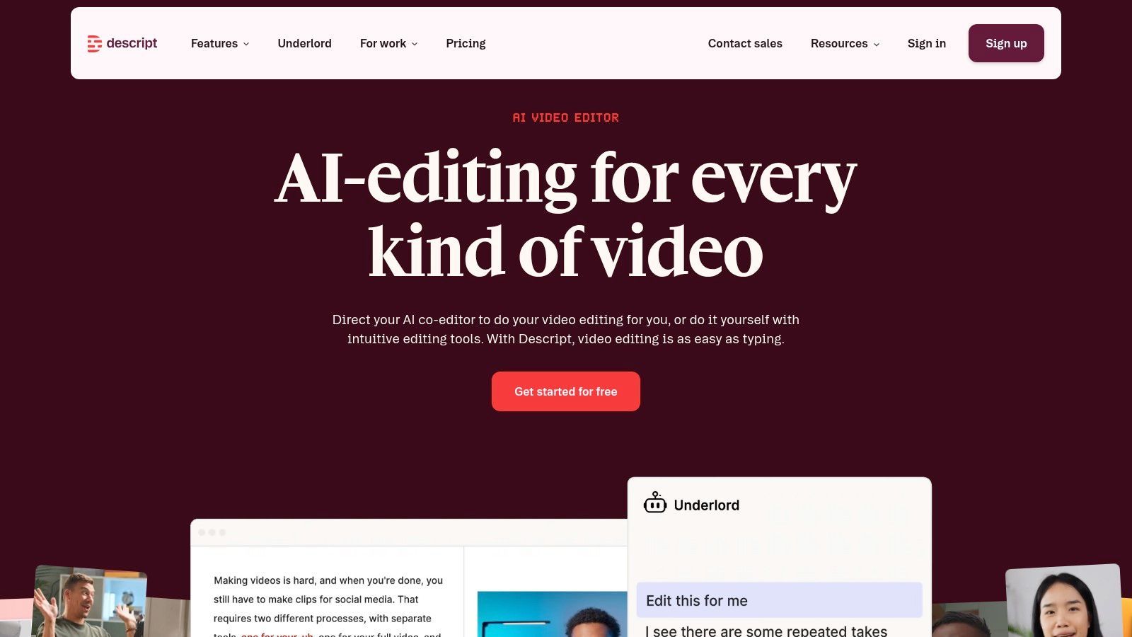 Descript's interface showing text-based audio editing