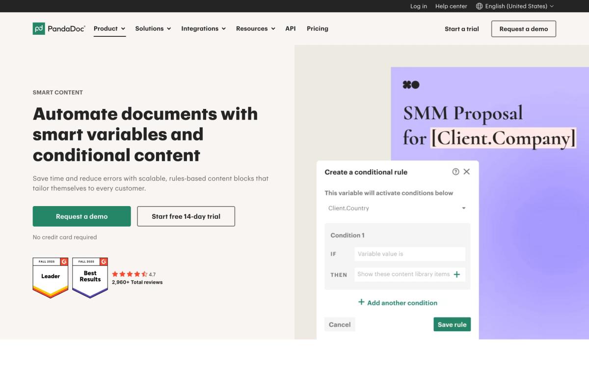 PandaDoc, features page screenshot