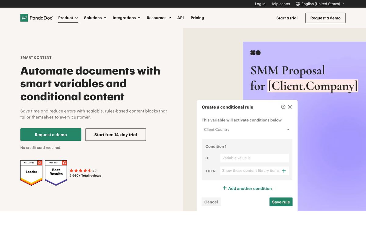 PandaDoc, features page screenshot