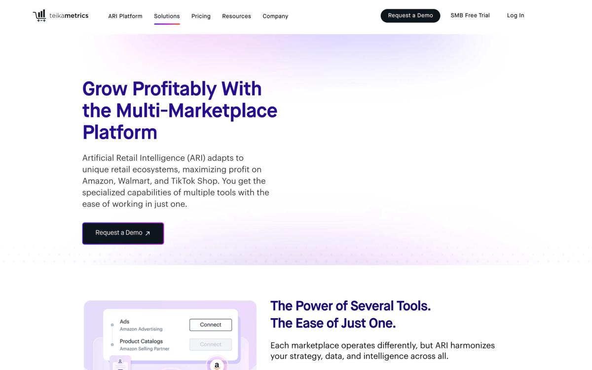 Teikametrics: solutions page screenshot