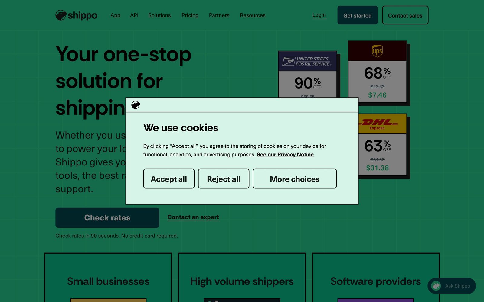 Shippo website, homepage