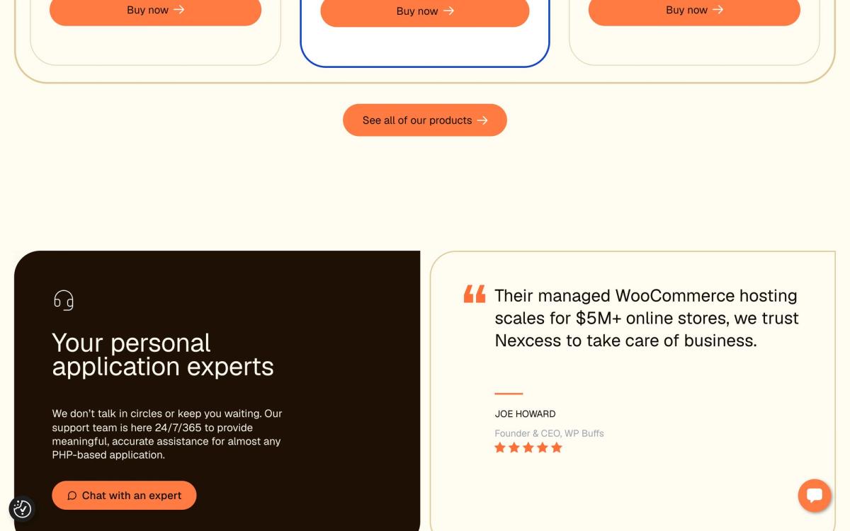 Nexcess, product overview page screenshot