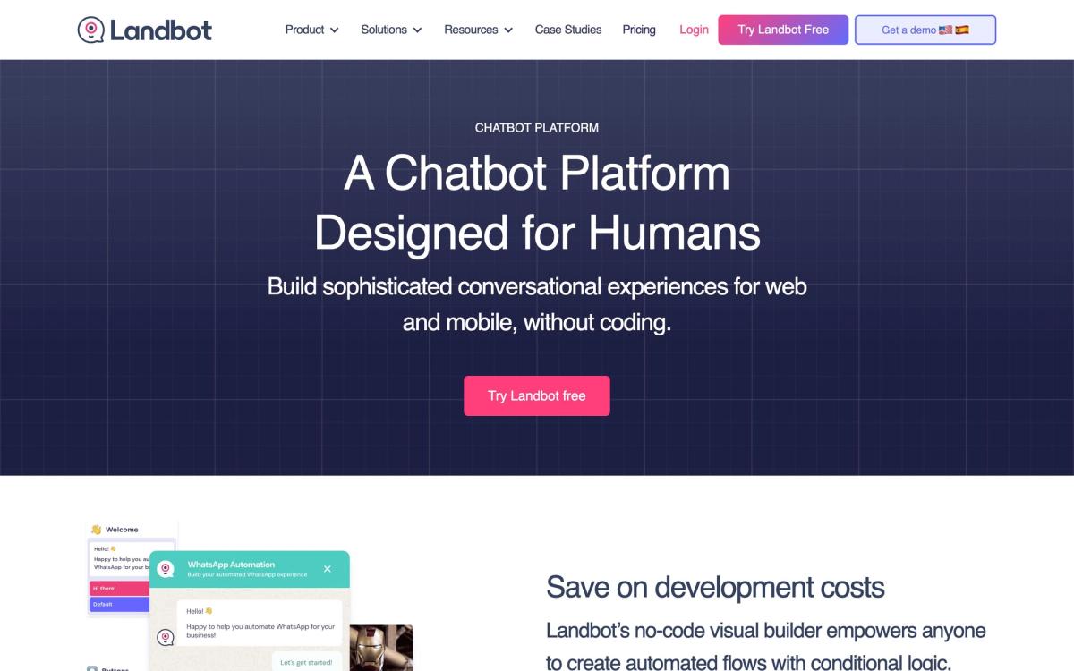 Landbot: product page screenshot