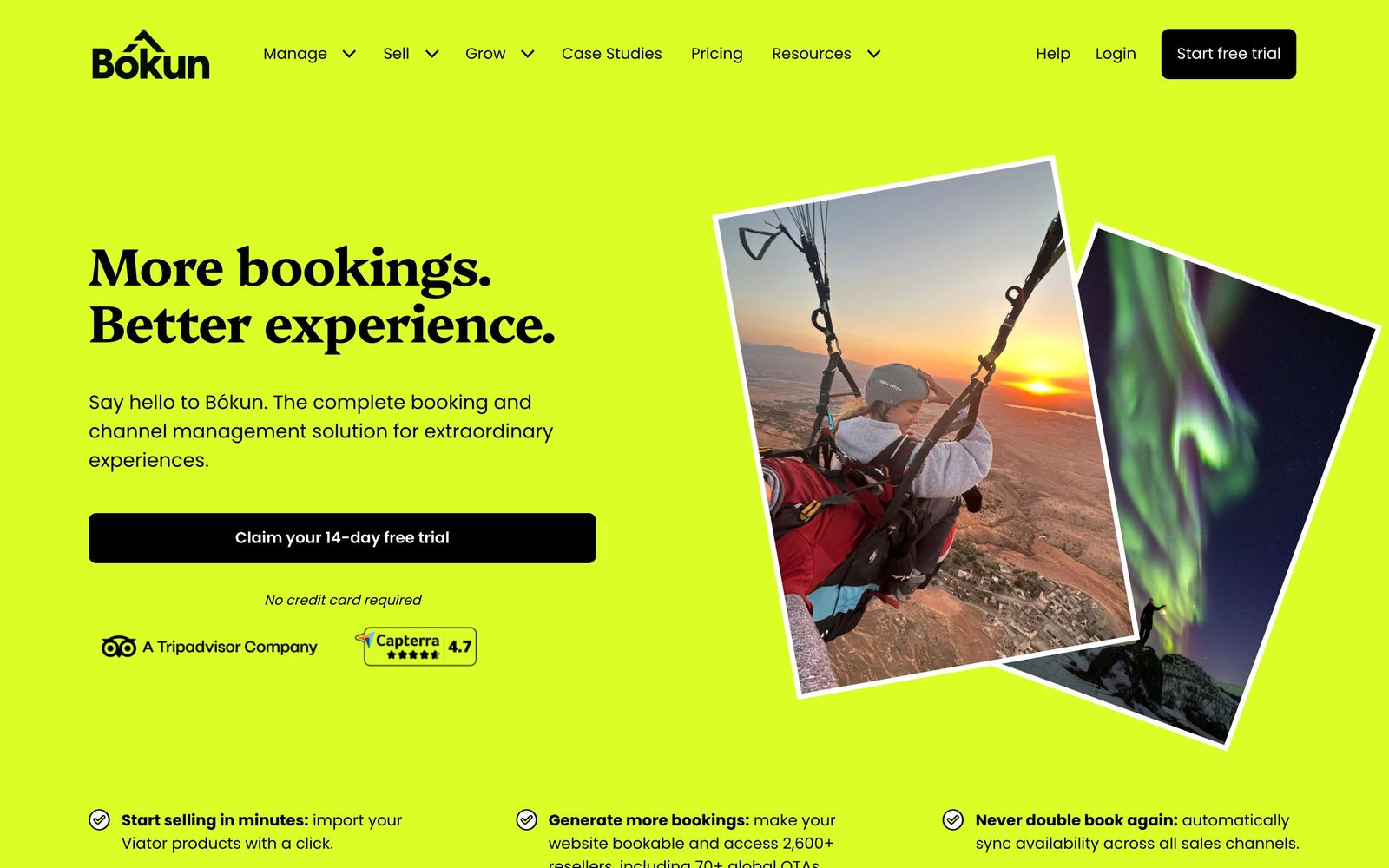 Bókun website, homepage