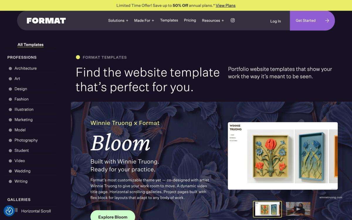 Format, templates page screenshot