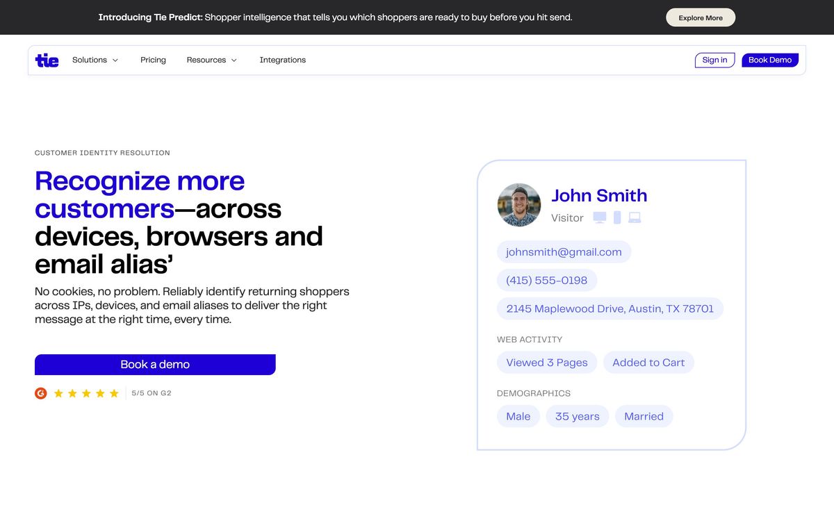 Tie, solutions page screenshot
