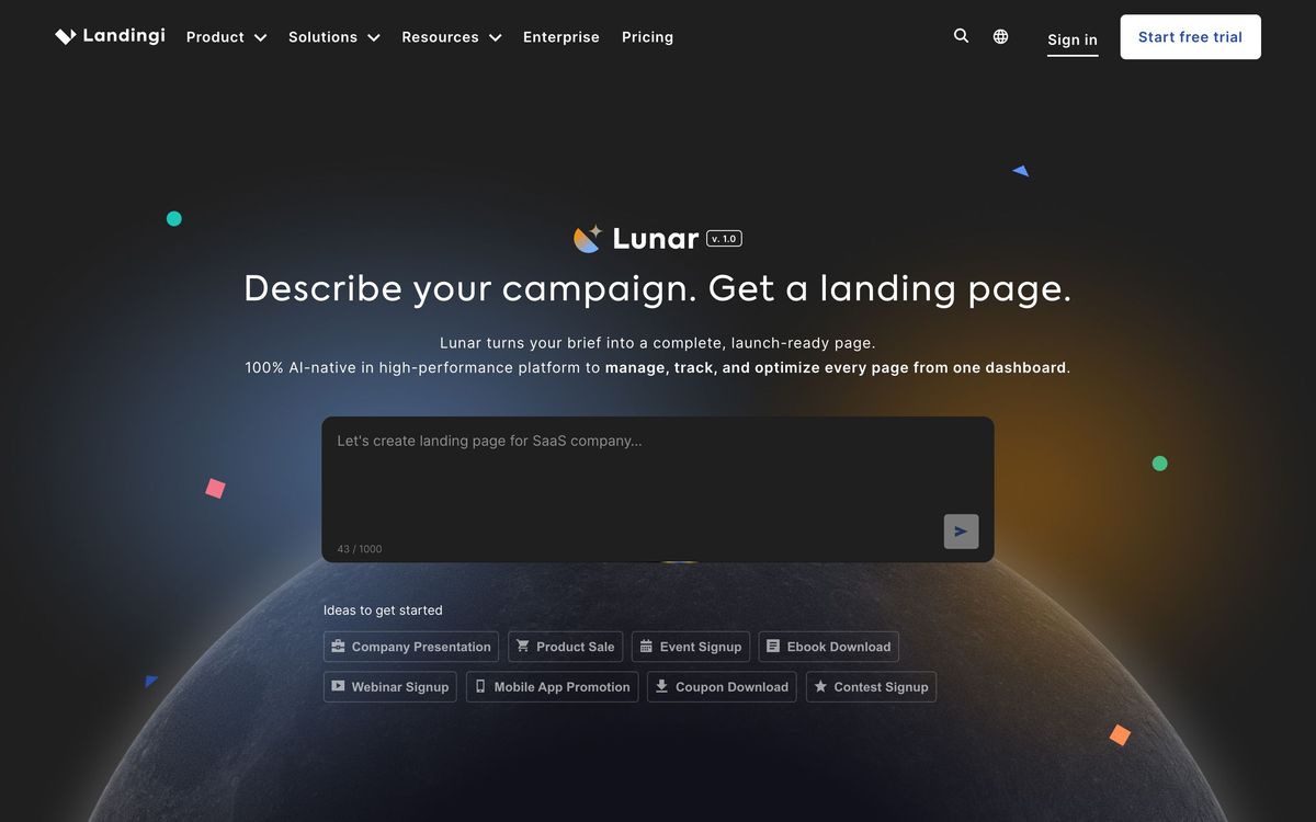 Landingi: product page screenshot