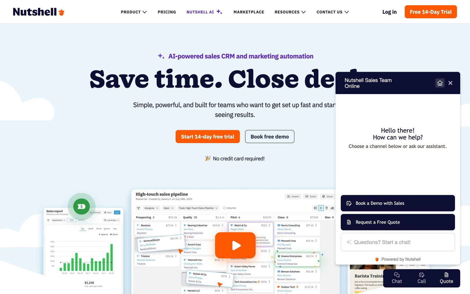 Nutshell website, homepage