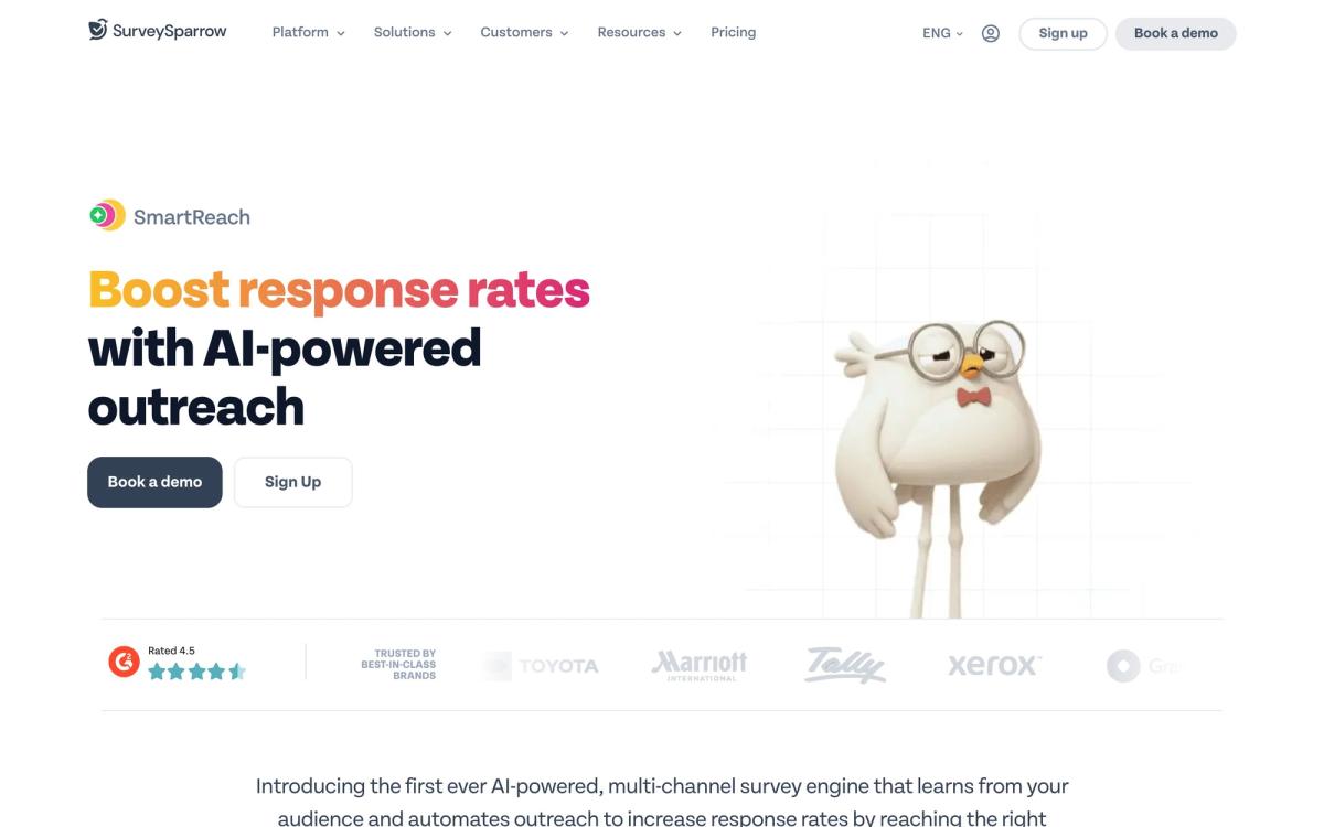 SurveySparrow, features page screenshot
