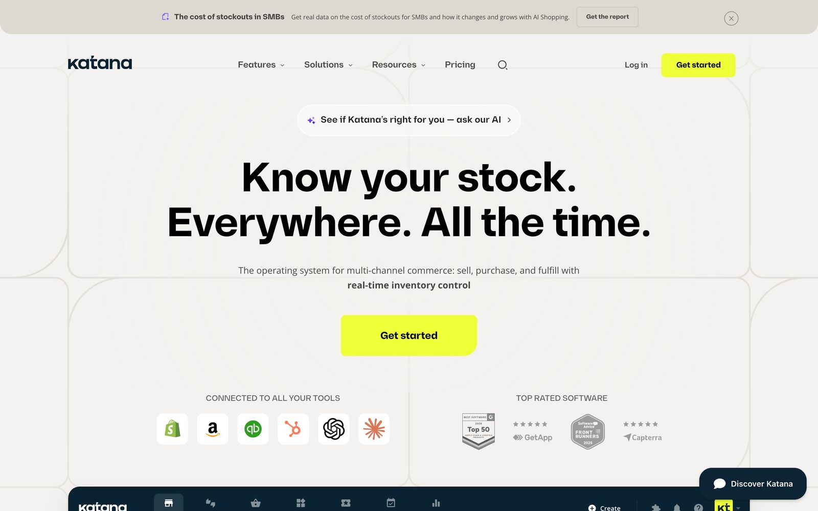 Katana Cloud Inventory website, homepage