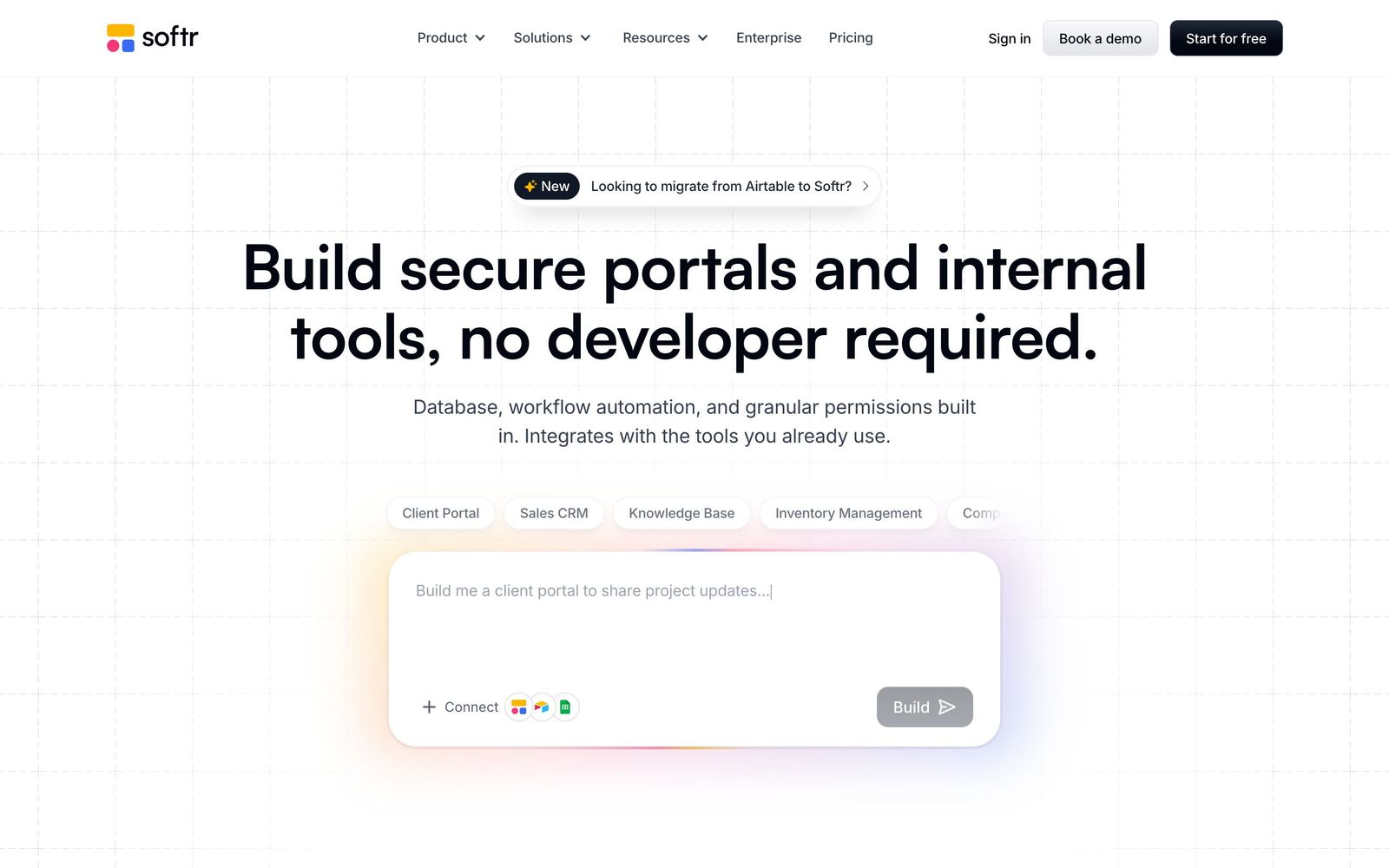 Softr website, homepage