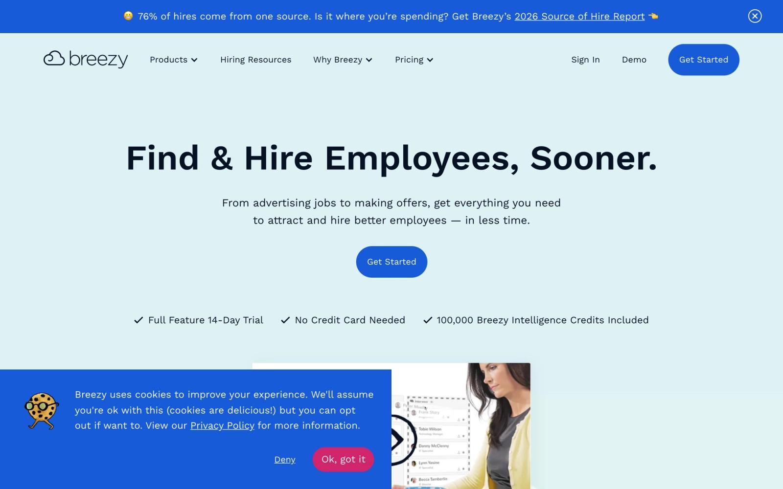 Breezy HR website: homepage