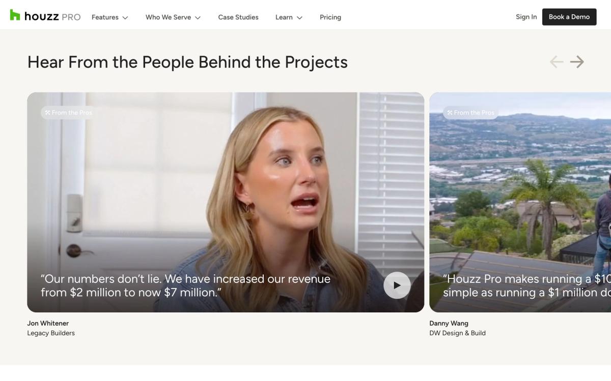 Houzz Pro: product overview page screenshot