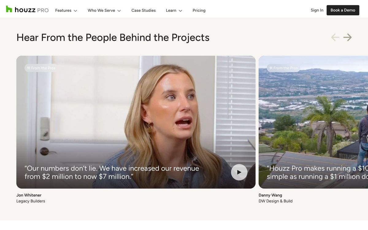 Houzz Pro: product overview page screenshot