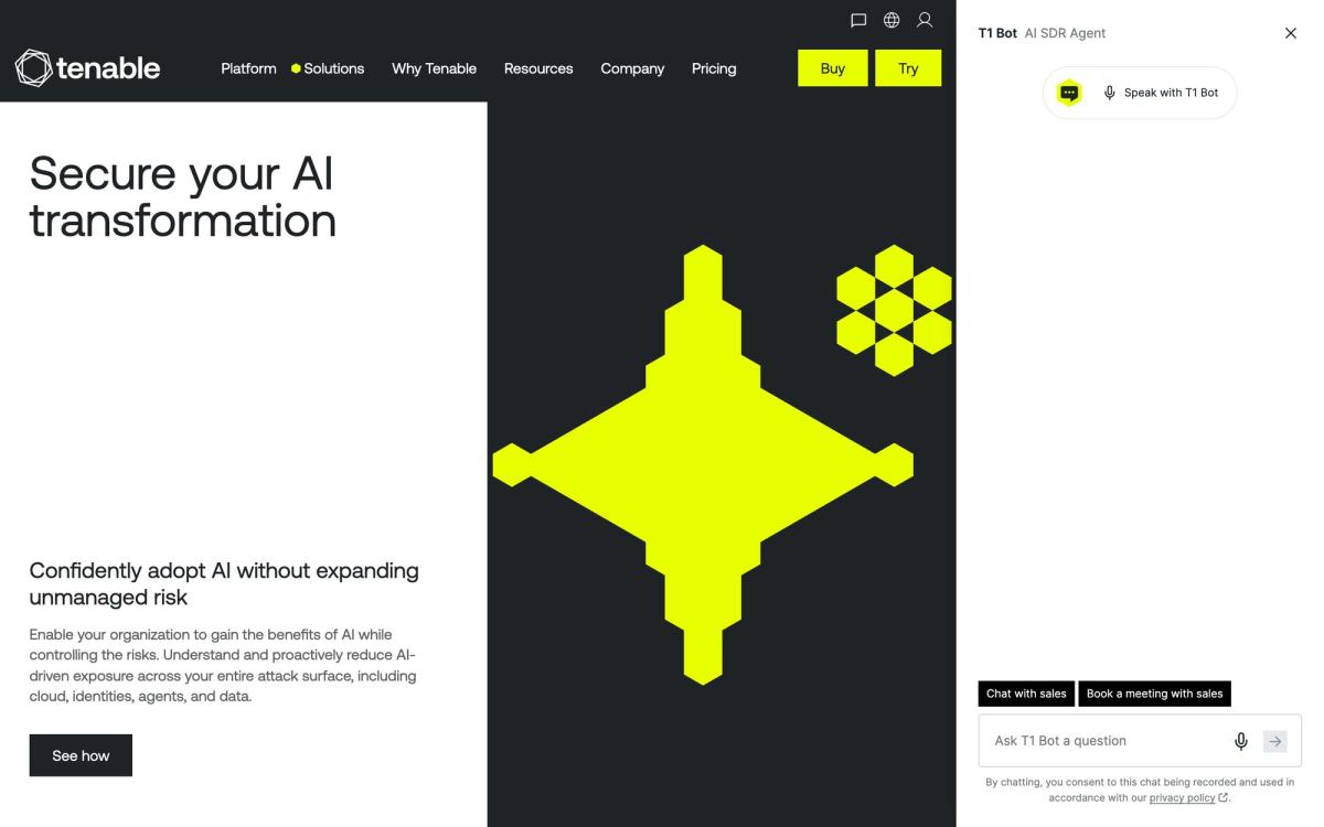 Tenable, solutions page screenshot