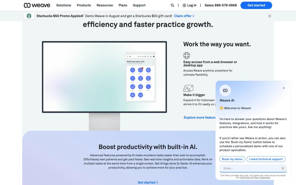 Weave, product overview page screenshot