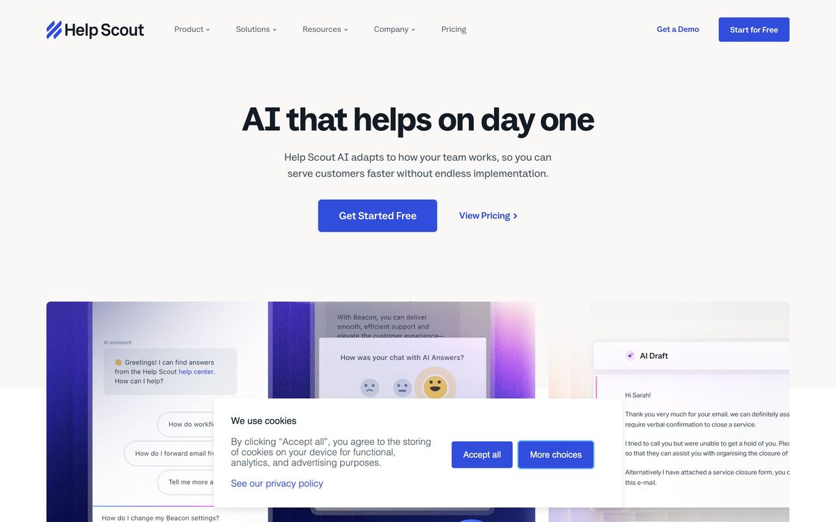 Help Scout, features page screenshot