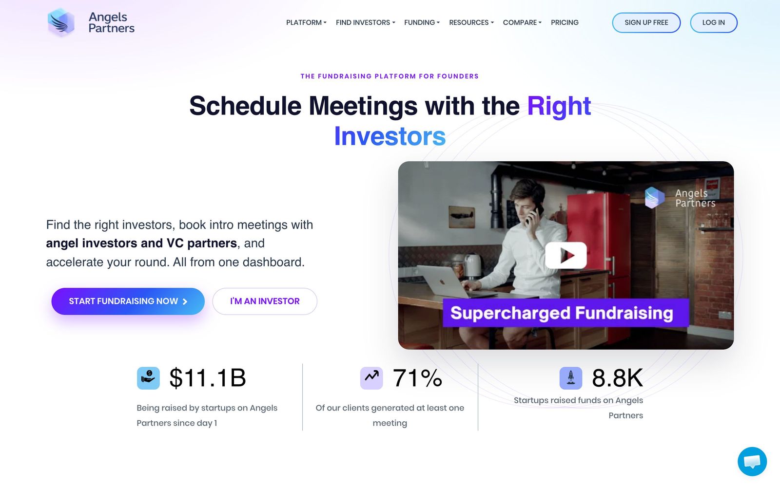 Angels Partners website, homepage