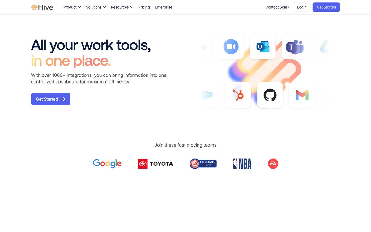 Hive, integrations page screenshot