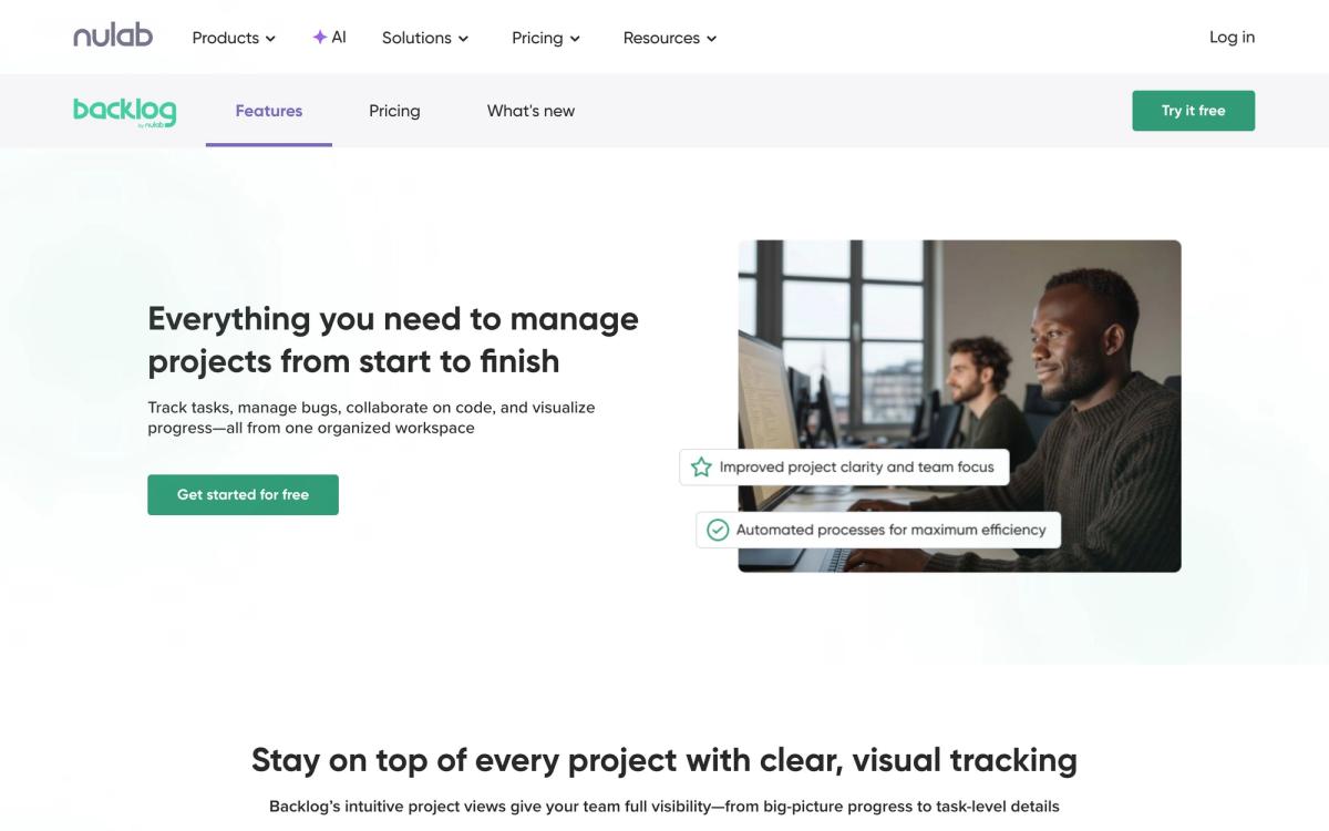 Backlog, features page screenshot