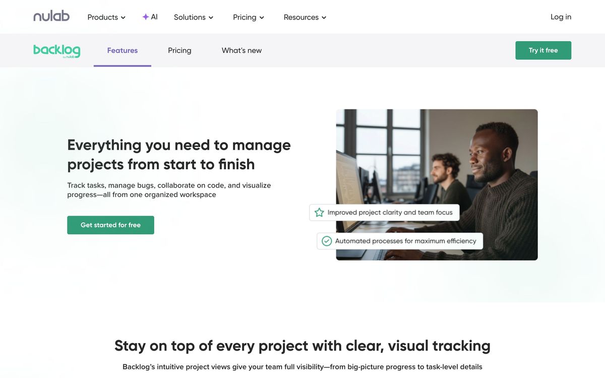 Backlog, features page screenshot