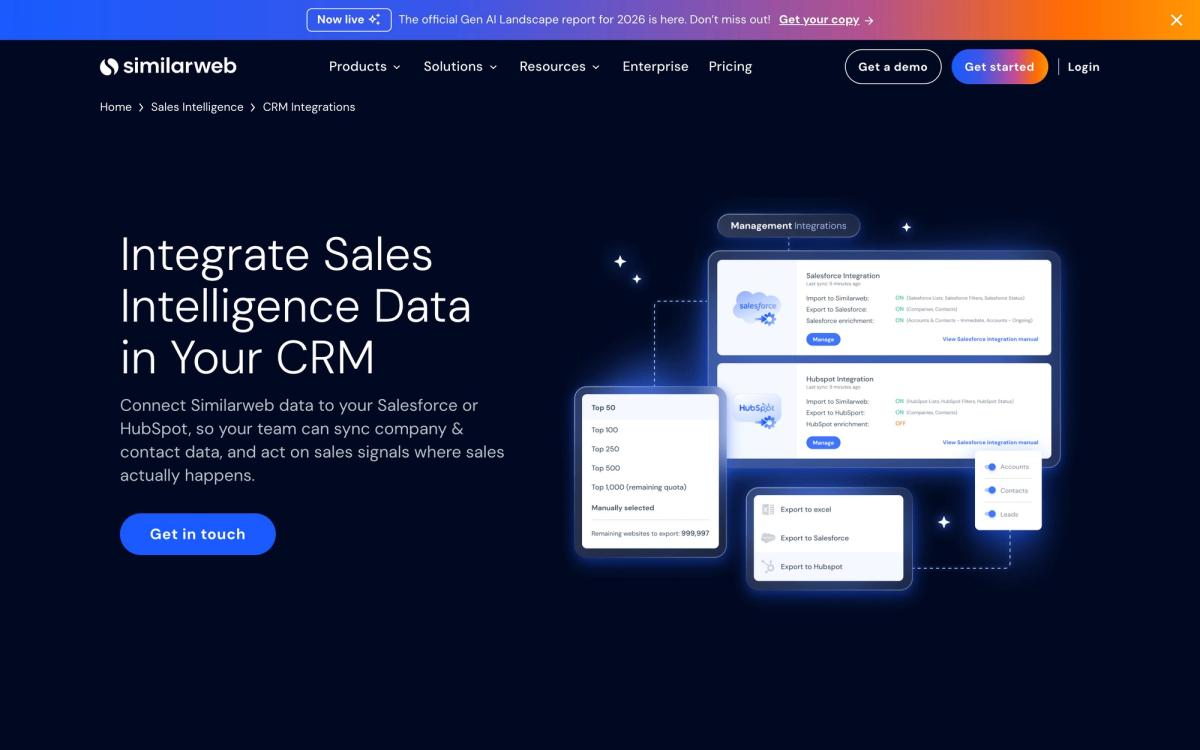 Similarweb, integrations page screenshot
