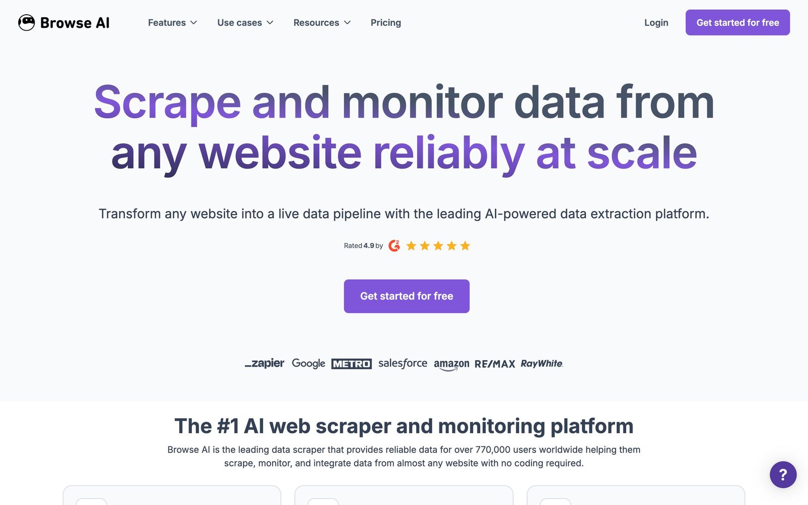Browse AI website: homepage
