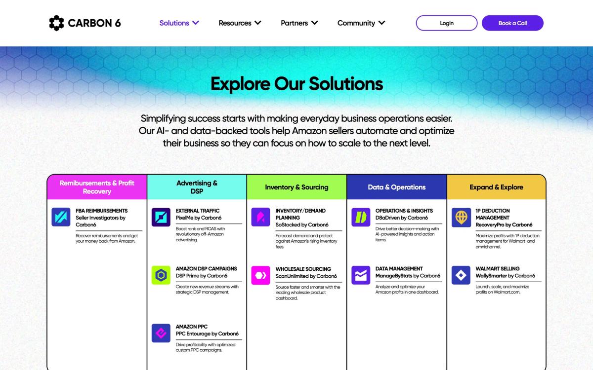 Carbon6, solutions page screenshot