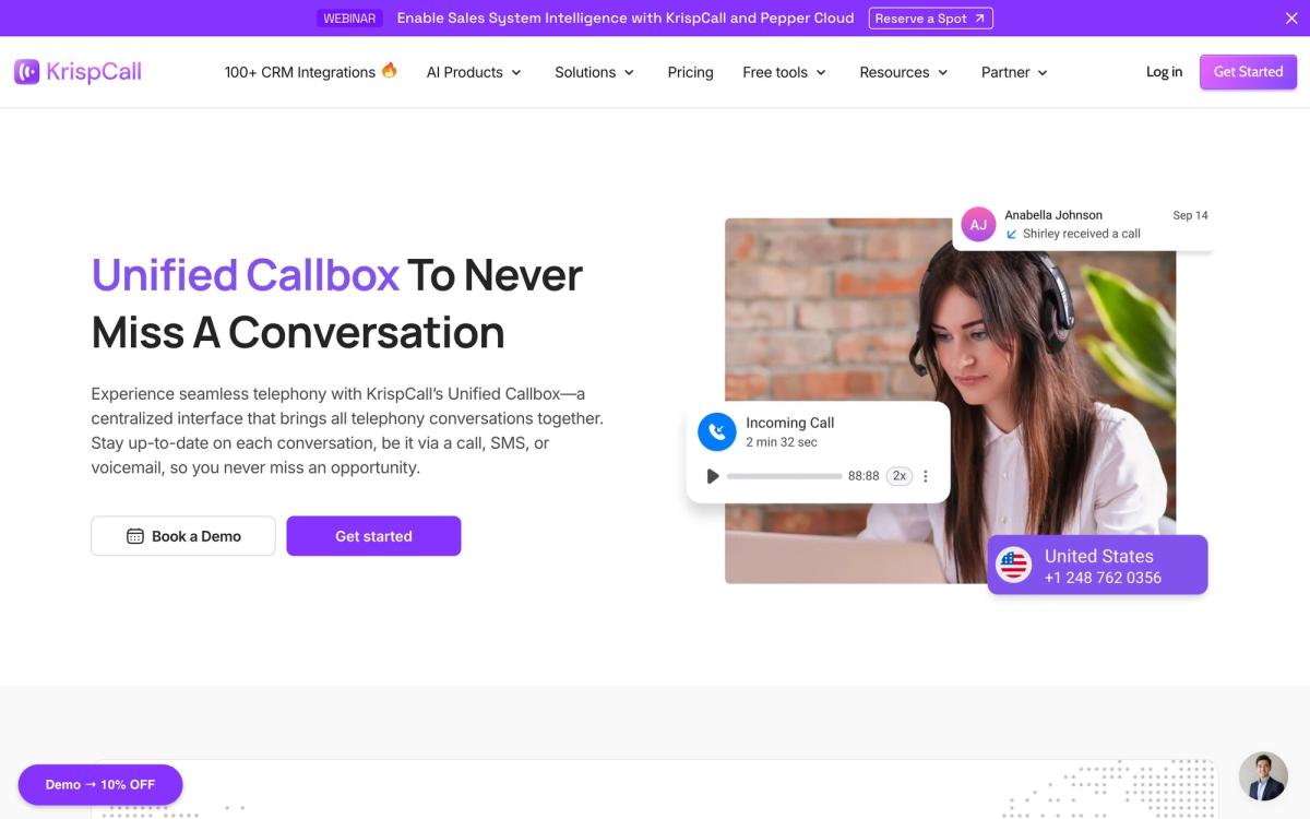 KrispCall: features page screenshot