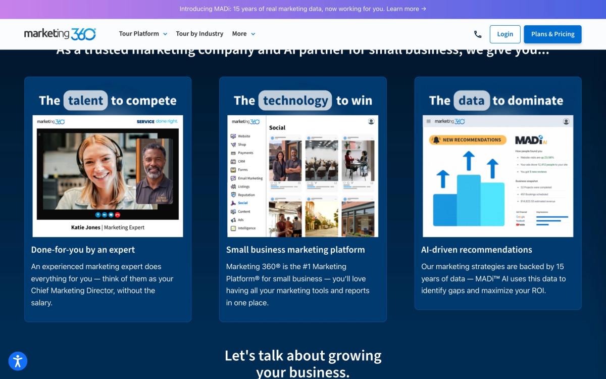Marketing 360, product overview page screenshot