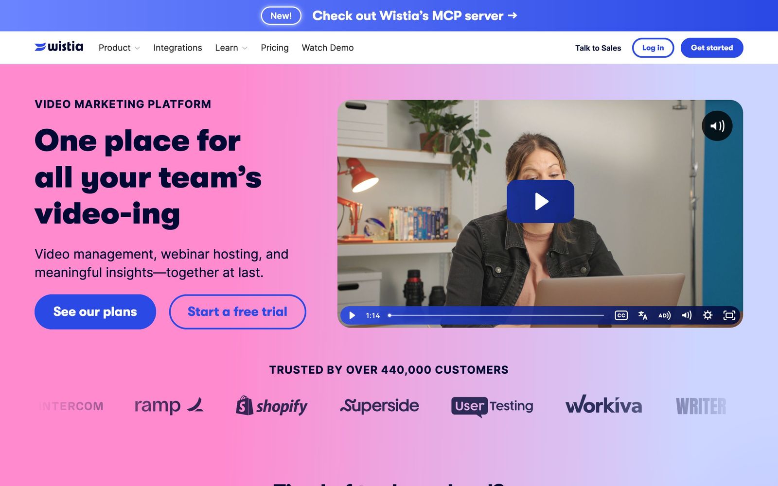 Wistia website, homepage