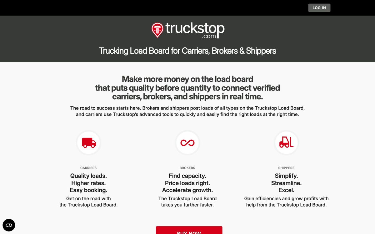Truckstop, features page screenshot