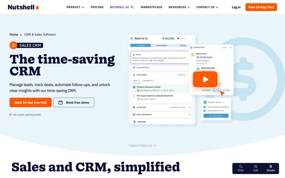 Nutshell, features page screenshot